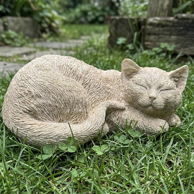 Beige Sleep Statues Outdoor Decorative, Dog Memorial Statue for Yard Lawn Patio Porch, Garden Pet Grave Marker Figures, 9.44" L x 6.29" W x 4.33" H