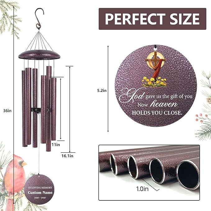 Personalized Memorial Wind Chimes for Loss of Loved One, Sympathy Gifts for Loss Mother Father Sister, Deep Tone Windchime for Outside Garden,Produced in USA