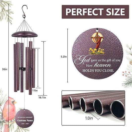 Personalized Memorial Wind Chimes for Loss of Loved One, Sympathy Gifts for Loss Mother Father Sister, Deep Tone Windchime for Outside Garden,Produced in USA