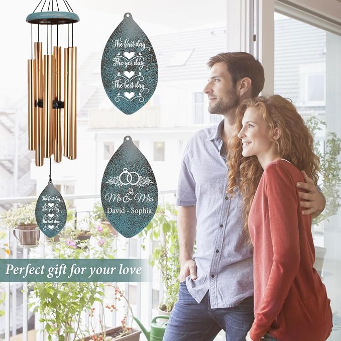ASTARIN Personalized 20th 50th Anniversary Wind Chime, Happy Anniversary Wedding Valentine's Day Gift for Wife Husband Men Women, Golden Keepsake Decorations for Parents Couples(Produced in USA)