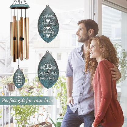 ASTARIN Personalized 20th 50th Anniversary Wind Chime, Happy Anniversary Wedding Valentine's Day Gift for Wife Husband Men Women, Golden Keepsake Decorations for Parents Couples(Produced in USA)