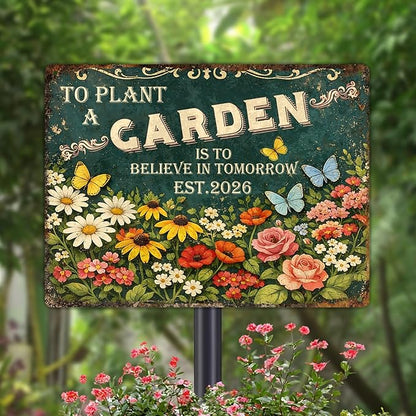 Personalized Garden Signs for Outside Custom Metal Tin Sign for Women, Retro Welcome Metal Sign for Patio, Yard Rustic Home Decor Gifts for Mothers Day, Grandmas, and Gardening Lovers