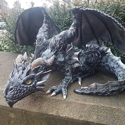 Resin Garden Dragon Statue Squatting Guard Dragon Figurine Dragon Decorations for Outside Lawn Patio Yard Ornament Gothic Garden Decor Patio Balcony Yard Decorations (Black)