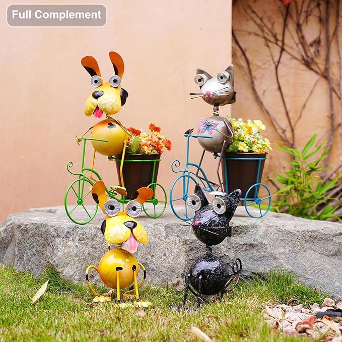 Dog Solar Lights Outdoor,Yard Art Metal Dog Statues,Outdoor Funny Statue for Garden Decor Yard Lawn Ornaments