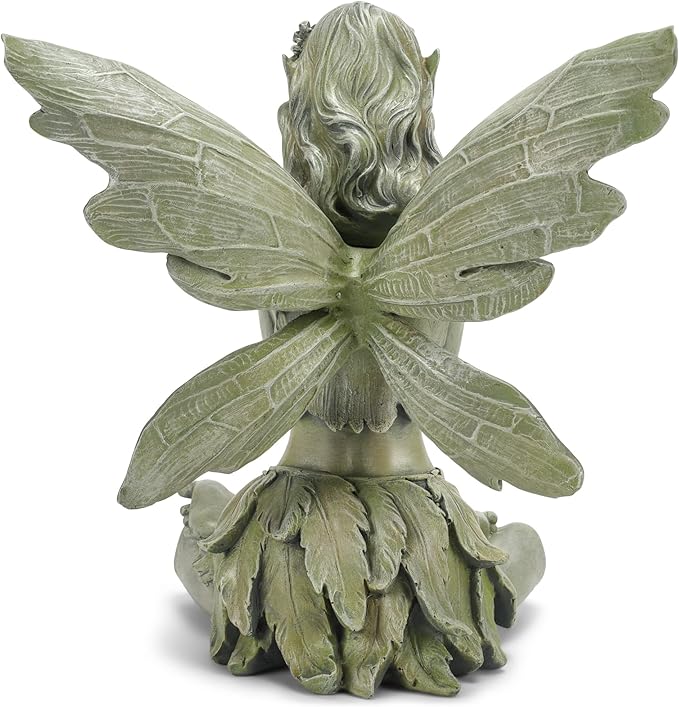 Napco Zen Flower Fairy Pale Green 11 Inch Resin Stone Outdoor Garden Statue