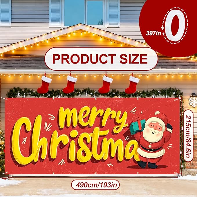 7 x 16 ft Christmas Garage Door Decorations Merry Christmas decorations Xmas Garage Door Cover, Happy New Year Hanging Banner for Home,Outdoor,Indoor,Party