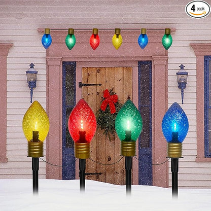 Christmas Multicolor Pathway Lights Outdoor, 7.5 Ft Strawberry Jumbo C9 Walkway Lights with 4 LED Large Bulb, Connectable Christmas Walkway Light for Winter Holiday Outside Yard Garden Lawn Decor