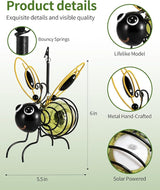 iStatue Solar-Powered Hanging Bee Light - Metal LED Outside Bugs with Bouncy Springs - Solar Fairy Lights for Outside Garden Decor Backyard Balcony Porch Spring Decoration (Yellow)