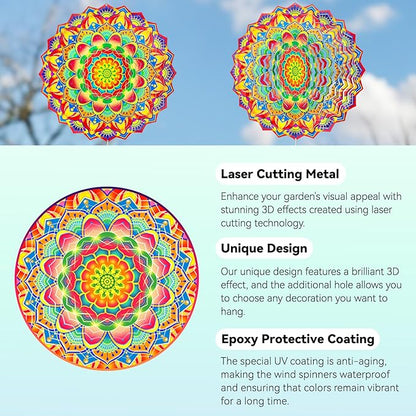 Wind Spinners,12 inch Multi Color Mandala with 360° Swivel Hook for Yard and Garden, Bird Wind Catcher, Metal Wind Spinners Outdoor for Lawn Hanging Crafts Decor Kinetic Yard Art Ornament Gifts