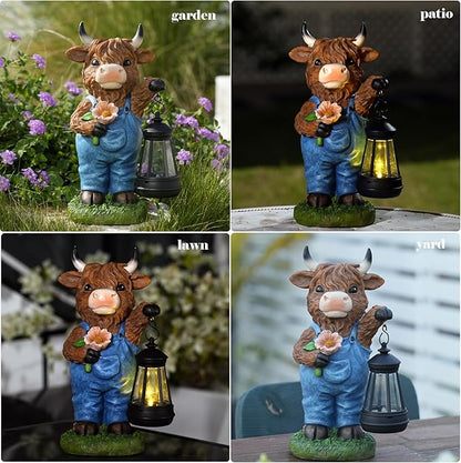 Garden Highland Cow Decor Solar Outdoor Statues - Solar Highland Cow Decor for Yard Garden Patio Lawn Ornaments,Hignland Cow Gifts for Mom,Grandma,Women