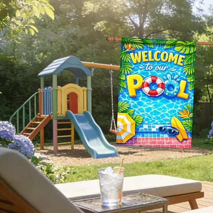 Nuxovilar Large Summer Garden Flag Welcome Pool Float Surf Board Pattern Polyester 28×40 Inches Garden Flags for Outside Poolside Decor Yard Porch
