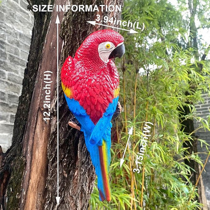 Tree Hugger Parrots, Garden Macaw Sculpture, Gorgeous Art Decor Hanging Tree Peeker Bird Figurine Ornament for Patio Lawn Home Indoor Outdoor Decorations (Red)