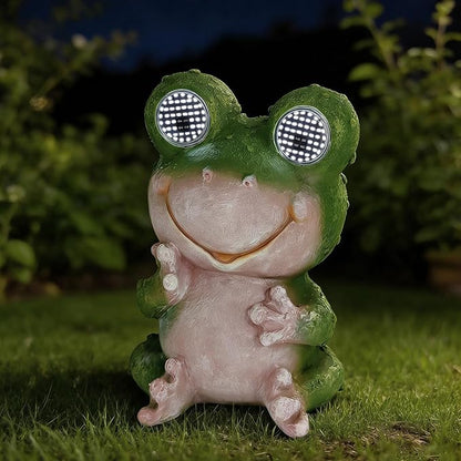 Solar Frog Garden Statue with Blinking Rotating LED Eyes, Solar Powered Auto On/Off, Waterproof Resin Outdoor Decor for Patio, Yard, Unique Gift for Women, Mom, Grandma