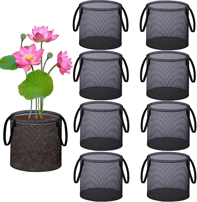 8 Pcs Pond Planting Bags, Mesh Aquatic Pond Lily Planter with Handles Reusable Water Gardens Plant Pots for Aquatic Plants, Marsh Plant Garden Terrestrial Plant (8)
