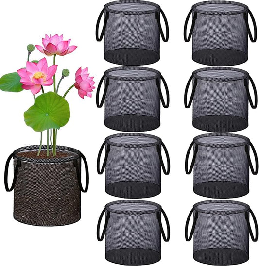 8 Pcs Pond Planting Bags, Mesh Aquatic Pond Lily Planter with Handles Reusable Water Gardens Plant Pots for Aquatic Plants, Marsh Plant Garden Terrestrial Plant (8)