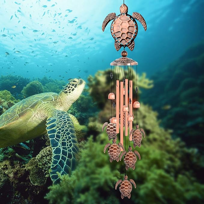 Sea Turtle Wind Chimes, Gifts for Mom Grandma Women, Outdoor Garden Patio Decor, with S Hook Indoor Outdoor Turtles Wind Chime for Outside, Turtles Gifts
