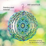 WIRESTER Hanging Wind Spinner 8 Inch, Metal 3D Wind Sculpture Ornament Decoration for Home Yard Garden Patio Balcony Indoor Outdoor - Teal Blue Green Mandala Vintage