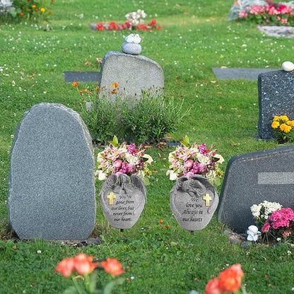 Angel and Cross Cemetery Grave Memorial Vases，Cemetery Flowers for Grave,Grave Decorations for Cemetery，Set of 2 Cemetery vases with Spikes,Memorial Gifts for Loss of Loved (2gary)