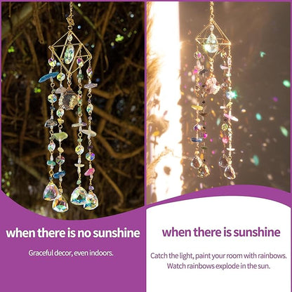 Crystal Suncatcher for Window Hanging Rainbow Boho Sun Catcher Hanging Crystal Decor Garden Outdoor Home Decoration