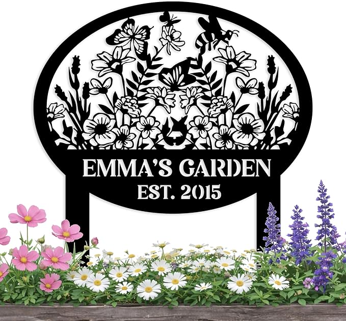 Metal Signs Customized, Personalized Garden Stake Metal Sign, Custom Garden Name Sign, Custom Date Sign with Stakes for Outside, Home Backyard Decor, Farmhouse Patio Decorations, Housewarming Gift