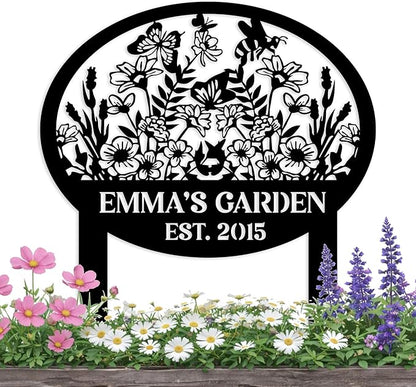 Metal Signs Customized, Personalized Garden Stake Metal Sign, Custom Garden Name Sign, Custom Date Sign with Stakes for Outside, Home Backyard Decor, Farmhouse Patio Decorations, Housewarming Gift