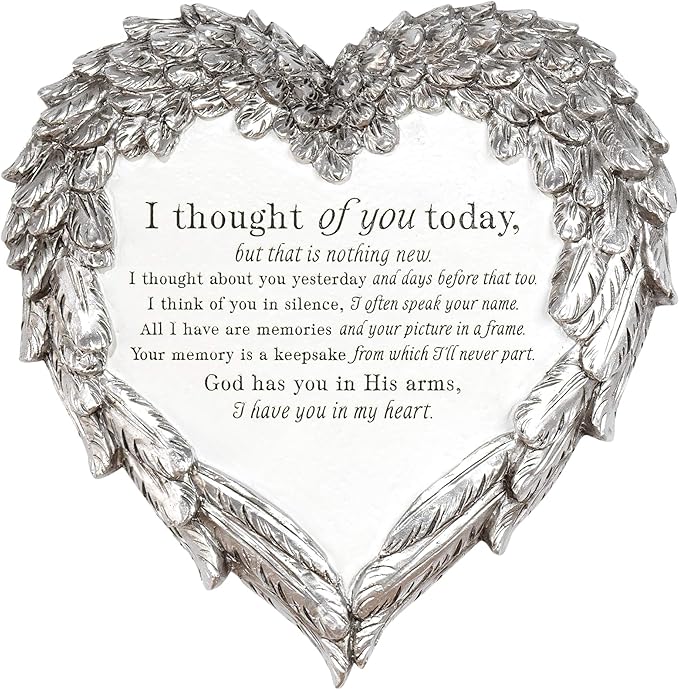 Thought of You Ornate Heart Wings 8 inch Metal Outdoor Decorative Garden Stone
