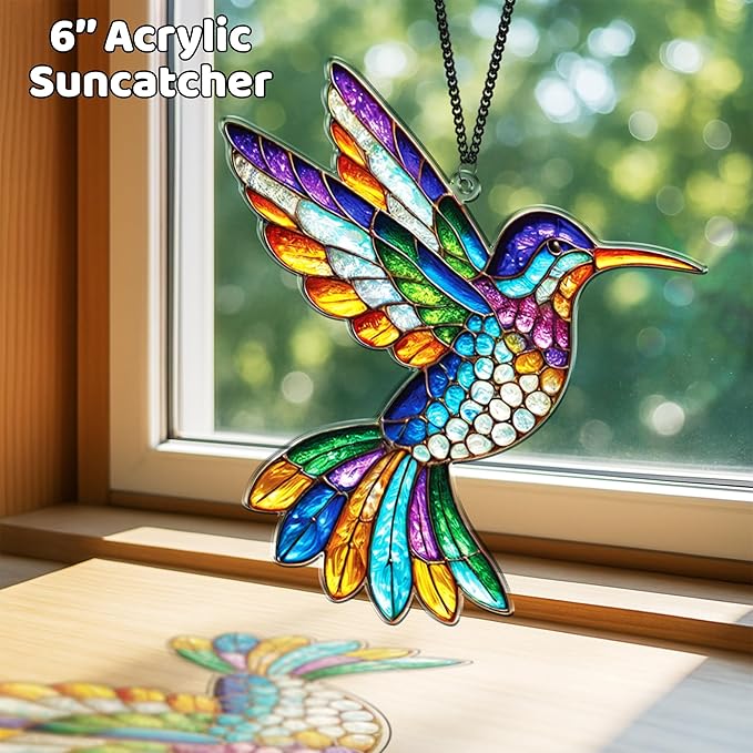 2 Cardinal Hummingbird Acrylic Suncatchers, 6" Bird Window Hanging Ornaments, Fall Decorations for Home Window Door, Birthday Christmas Bird Lover Gifts for Women, Friends, Memorial Keepsake SS351