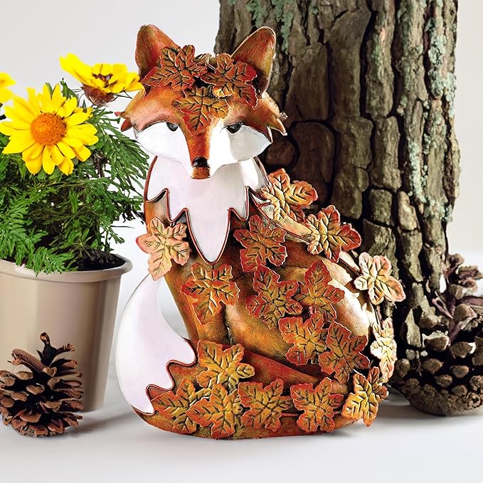 10" Metal Cute Fox Garden Accent, Whimsical Fox Lover Ornament, Real Metal Sculpture Decor, Funny Animal Outdoor Statue, Unique Decorative Lawn Fox Figurine Gift