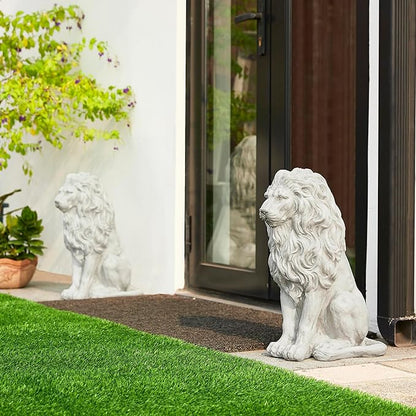 Glitzhome Guardian Sitting Lion Garden Statue MGO Outdoor Decoration, 20.75" H, White