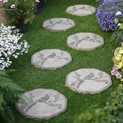 Garden Stepping Stones, Classical Chinese Flower Carving, Decorative Walkway Stepping Stones for Outdoor Garden Flowerbed & Lawn Yard Pathway (Color : A(6Pcs))