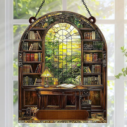 Jesuspirit - Window Hanging Suncatcher – Crystal Clear Acrylic & Wood Sun Catcher for Home Decor, for Women (Your Library, 6 Inches)