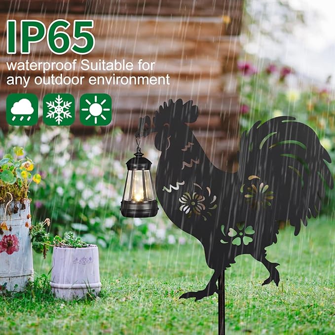 2Pack Solar Outdoor Garden Lights Stakes Solar Metal Flower Rooster Lawn Deco Statue Ideal for Chicken Lovers for Yard Art, Outside, Patio, Outdoor Decor, Garden Decorations, Lawn Ornaments