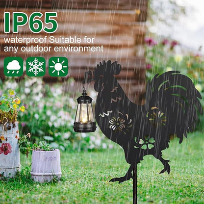 2Pack Solar Outdoor Garden Lights Stakes Solar Metal Flower Rooster Lawn Deco Statue Ideal for Chicken Lovers for Yard Art, Outside, Patio, Outdoor Decor, Garden Decorations, Lawn Ornaments