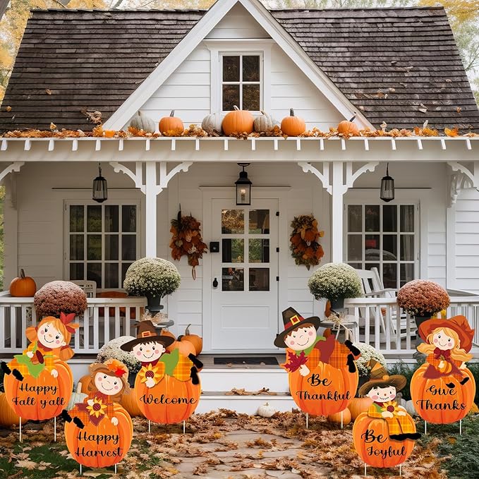 6 Pcs Thanksgiving Scarecrow Yard Stakes Harvest Outdoor Decorations with Stakes for Lawn Garden Porch Thanksgiving Decor Holiday Yard Signs