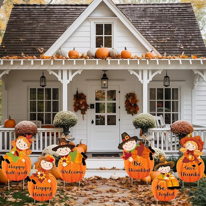 6 Pcs Thanksgiving Scarecrow Yard Stakes Harvest Outdoor Decorations with Stakes for Lawn Garden Porch Thanksgiving Decor Holiday Yard Signs