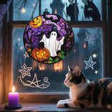 Stained Glass Window Hanging Halloween White Ghost Black Bat 15" - Suncatcher Door Garden Sunroom Horror Pumpkin Sun Catcher Birthday for Friend Mom Men Woman Nana