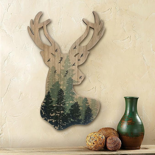 Limygus Wall Hanging Decor Deer Head Wall Art MDF, 10x16 inches, Unframed, Indoor, Home Office, Bathroom, Bedroom, Living Room, Wood, Art Deco, 0.66lbs