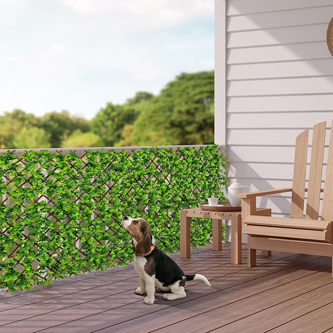 Giantex Expandable Fence Privacy Screen - Decorative Faux Green Eucalyptus Fencing Panel for Balcony, Artificial Hedges with PE Leaves and Willow for Outdoors Garden Patio Deck Apartment, 1 Pack