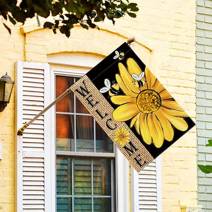 AVOIN colorlife Spring Summer Bee Sunflower House Flag 28x40 Inch Double Sided, Welcome Holiday Burlap Yard Outdoor Decoration