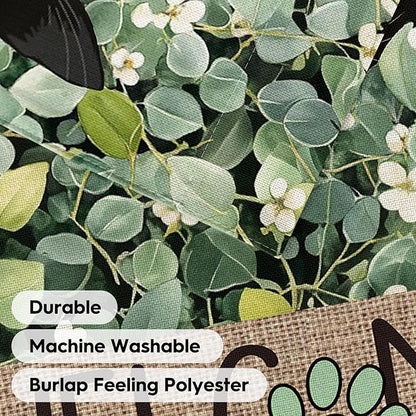 AVOIN colorlife Spring Summer Floral House Flag 28x40 Inch Double Sided Outside, Eucalyptus Black Cat Welcome Seasonal Yard Outdoor Flag