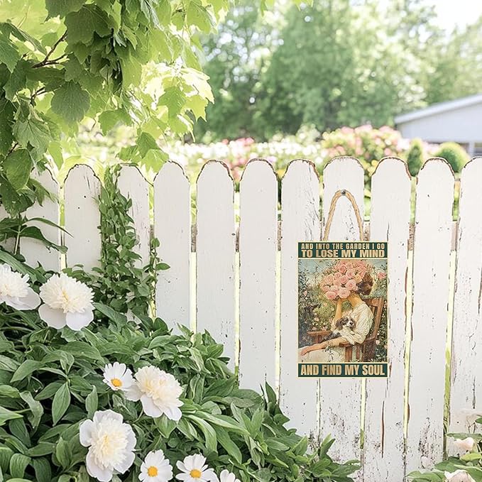 Backyard Wall Decoration Women's Garden Gift for Yard, Backyard, Patio & Porch Decor AND INTO THE GARDEN I GO Wooden Sign for Home,Farm,Yard Outdoor Yard Art 12×8inches