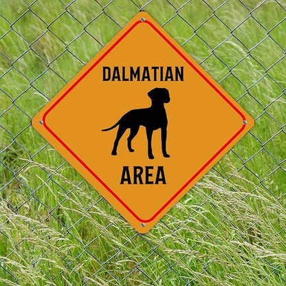Warning Dalmatian Area Aluminum Metal Sign Dalmatian Dog Caution Crossing Xing Street Sign Yellow Diamond Shape Funny Metal Sign For Indoor Outdoor 10x10in