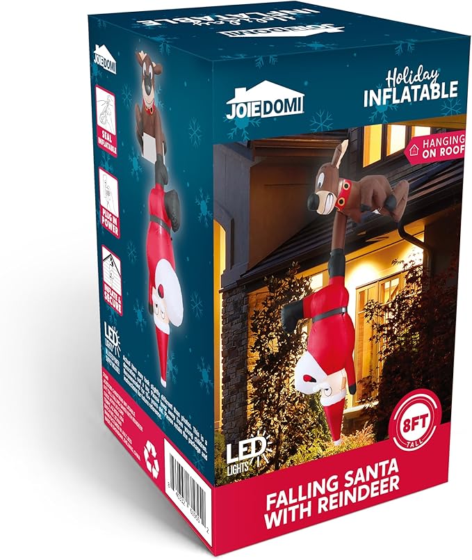 Joiedomi Hanging Christmas Inflatables Decoration, Christmas Inflatable Reindeer and Climbing Santa, Blow Up Santa with Build-in LED for Xmas Party Indoor, Outdoor, Yard, Garden, Lawn Decor