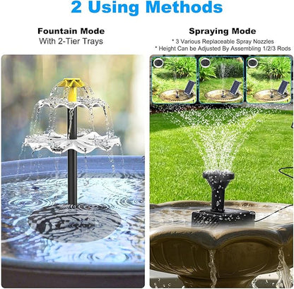 3-Tier Bird Bath Fountain Solar Powered LED Light Detachable Water Pump with 6W Solar Panel for Bird Bath, Courtyard, Outdoor, Garden Decoration