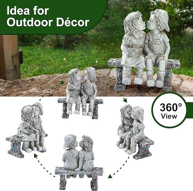 Lily's Home First Kiss Resin Garden Statue, Little Girl and Boy Kissing Yard Miniature Figurine,Small and Exquisite, 8 ¼ Inch