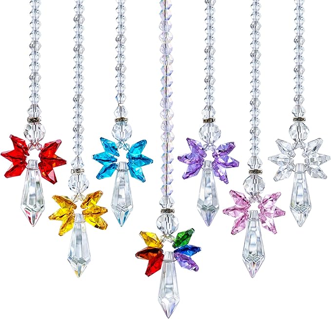 7pcs Rainbow Guardian Angel Suncatcher for Home/Car Decoration & Porch Decor & Hangings Crystal Glass Ornament for Mom Women