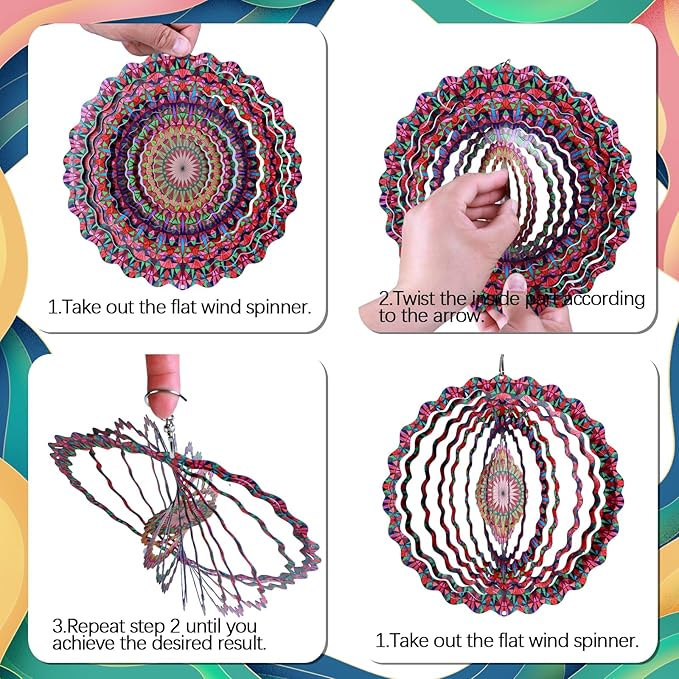 Stainless Steel Wind Spinner- 2Pcs 10 in Indoor Outdoor Garden Decoration, Unique Gift for Women, Men, Holidays (B)