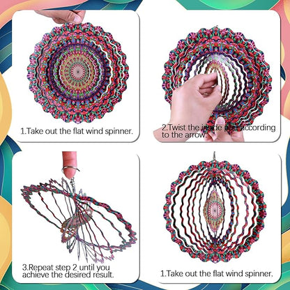 Stainless Steel Wind Spinner- 2Pcs 10 in Indoor Outdoor Garden Decoration, Unique Gift for Women, Men, Holidays (B)