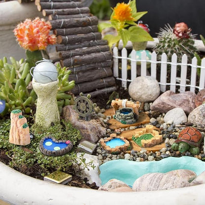 Grey Stone Arch Bridge Miniature Fairy Garden Accessories - Miniature Pond Lawn Garden Ornament Figurines, Mini Lighthouse Water Well Bridge Figurines, Micro Landscape Ornaments for DIY Kit