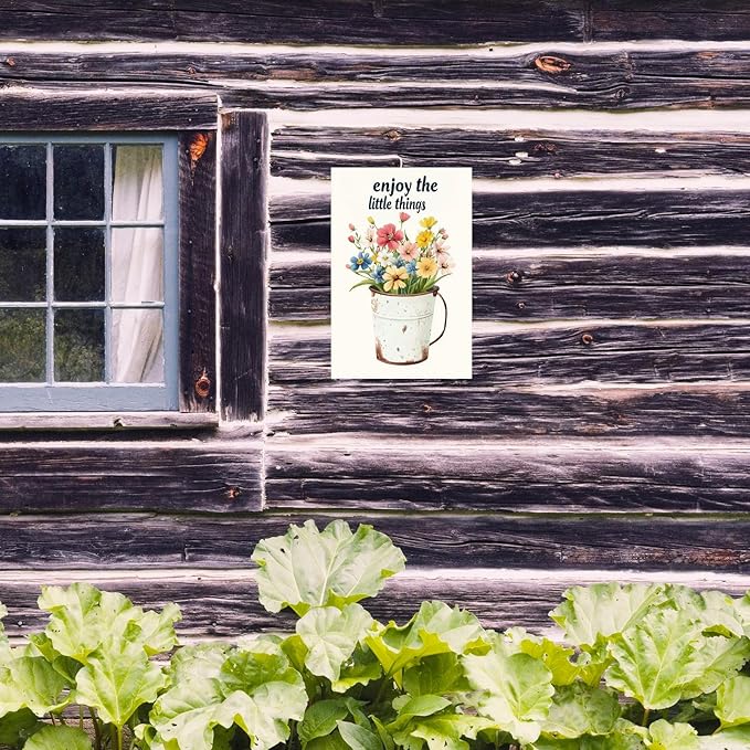 Flowers-Sign Metal-Poster Wall-Art Rustic-Décor, Enjoy the Little Things, Yard Garage Farm Outside Garden Plaque Outdoor for Home Fence 8 X 12 Inch